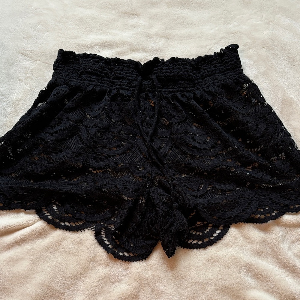 Miken Swim Black Lace Swim Cover Up Shorts